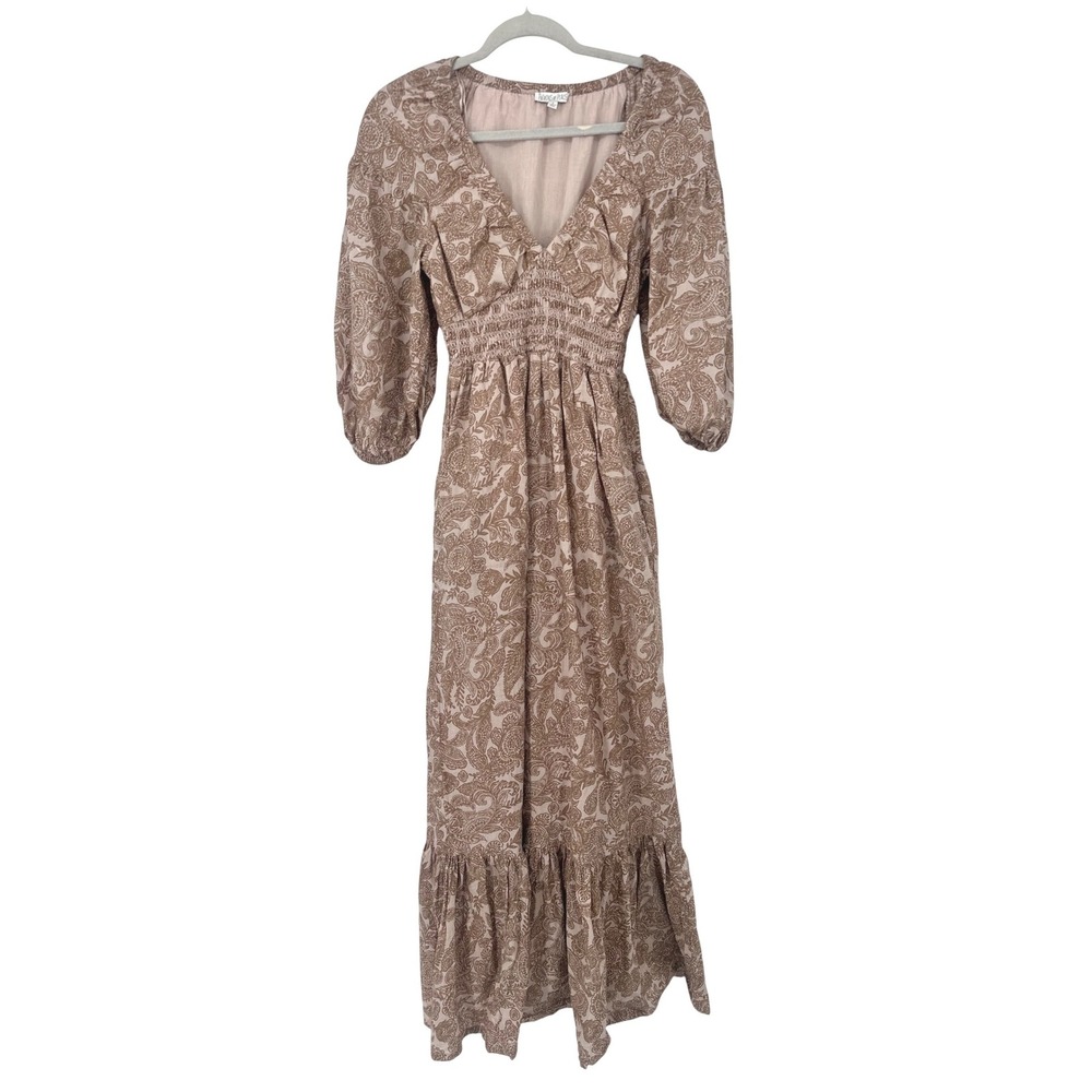 Patrons‎ of Peace Maxi Babydoll Dress Small Paisley Smocked Boho Peasant Earthy
